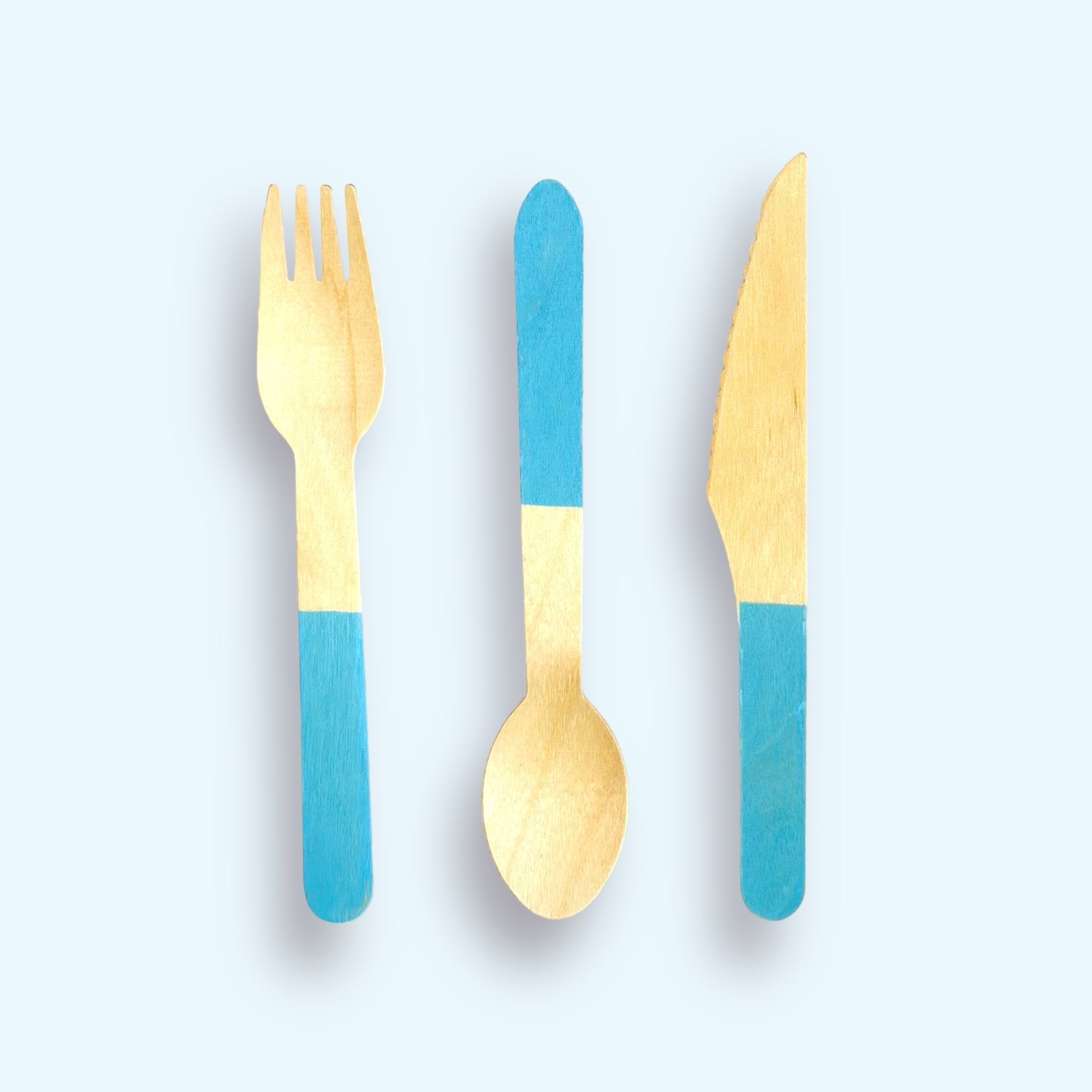 24 Fabulous Wooden Blue disposable Cutlery - Cook and Party