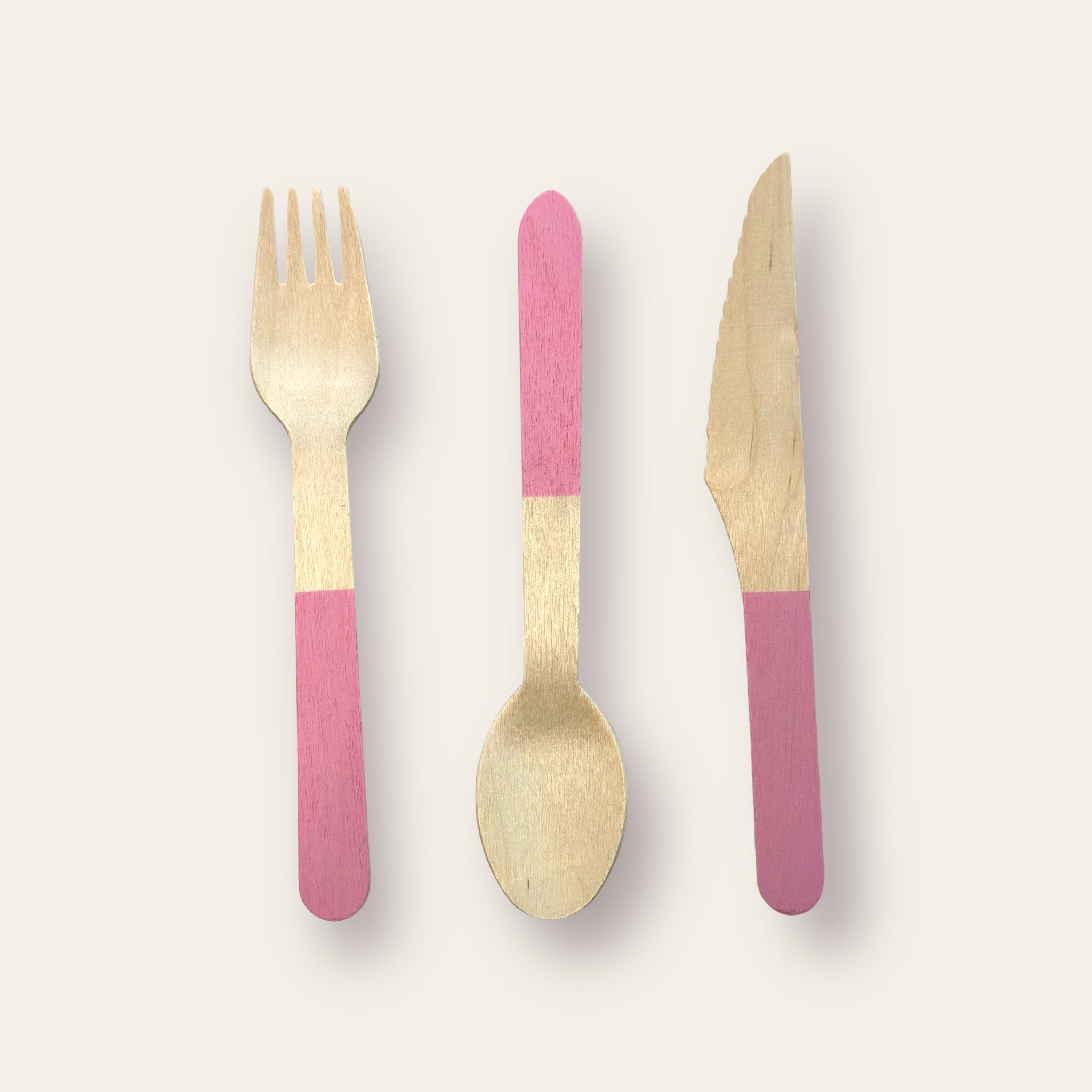 24 Fabulous Wooden Pink disposable Cutlery Set - Cook and Party