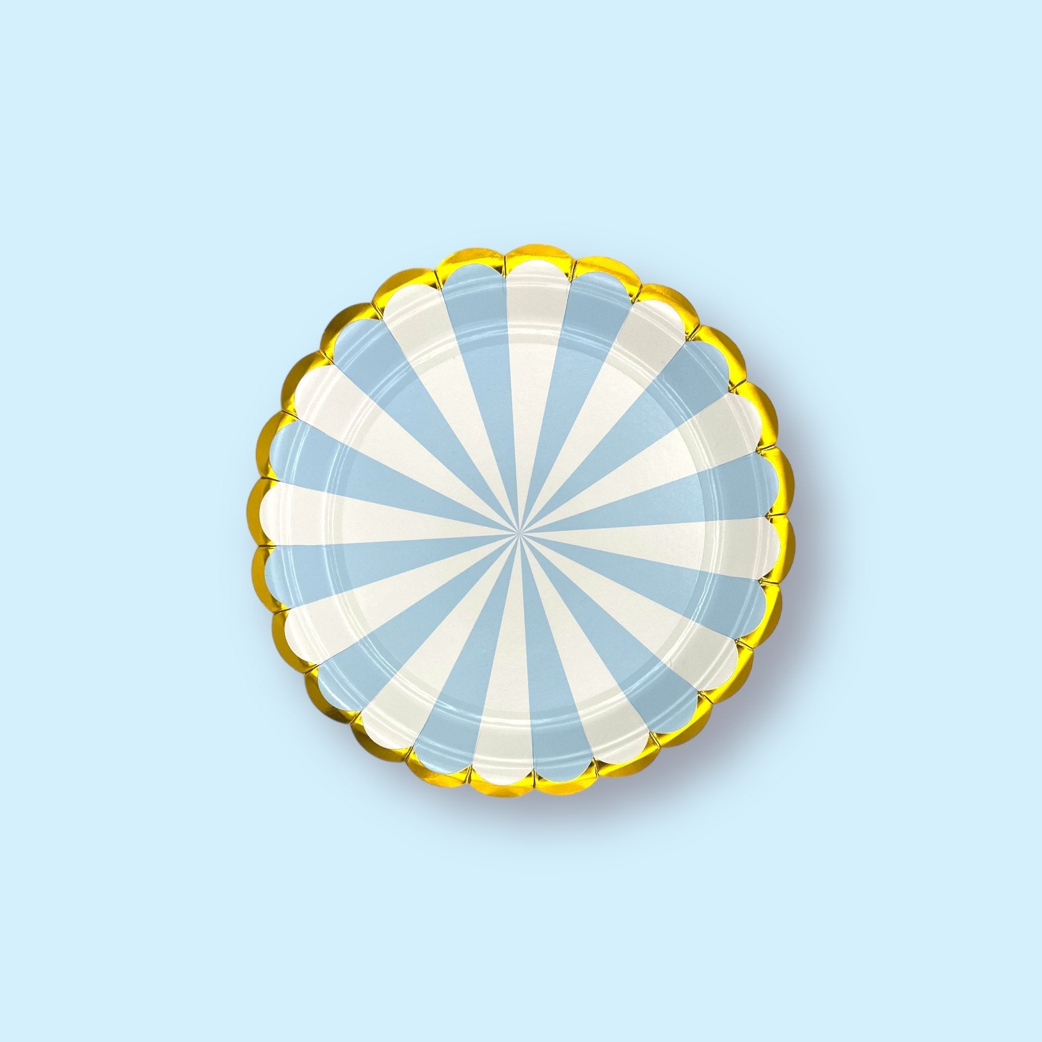 8 Light Blue Stripe Paper Party Plates (7 inch) Disposable - Cook and Party