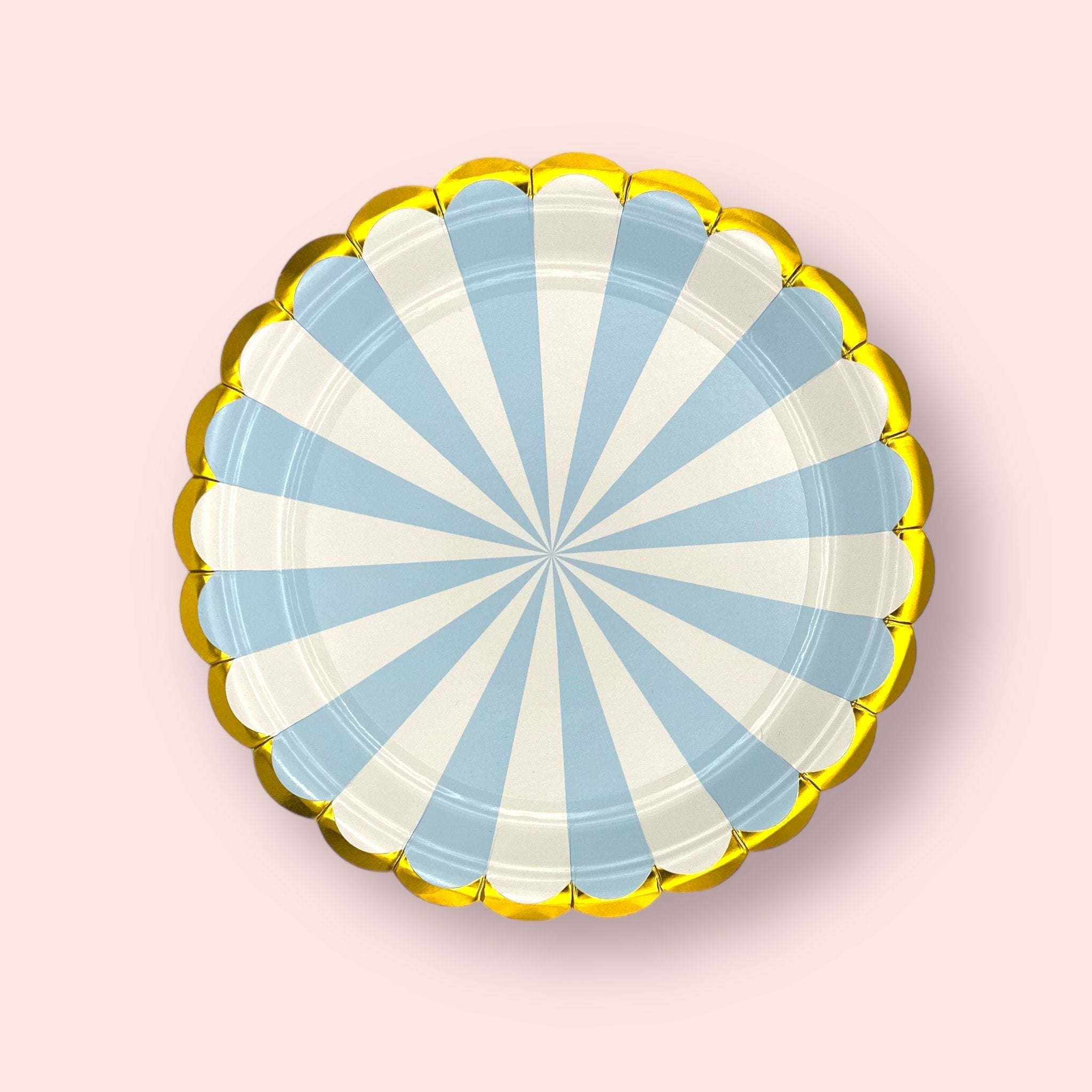 8 Light Blue Stripe Paper Party Plates (9 inch) Disposable - Cook and Party
