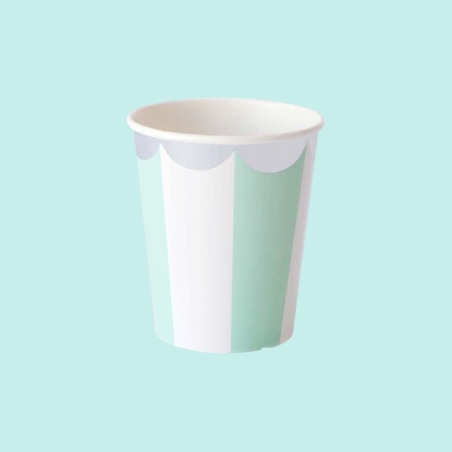 8 Light Green Stripe Paper Party Cup - Cook and Party