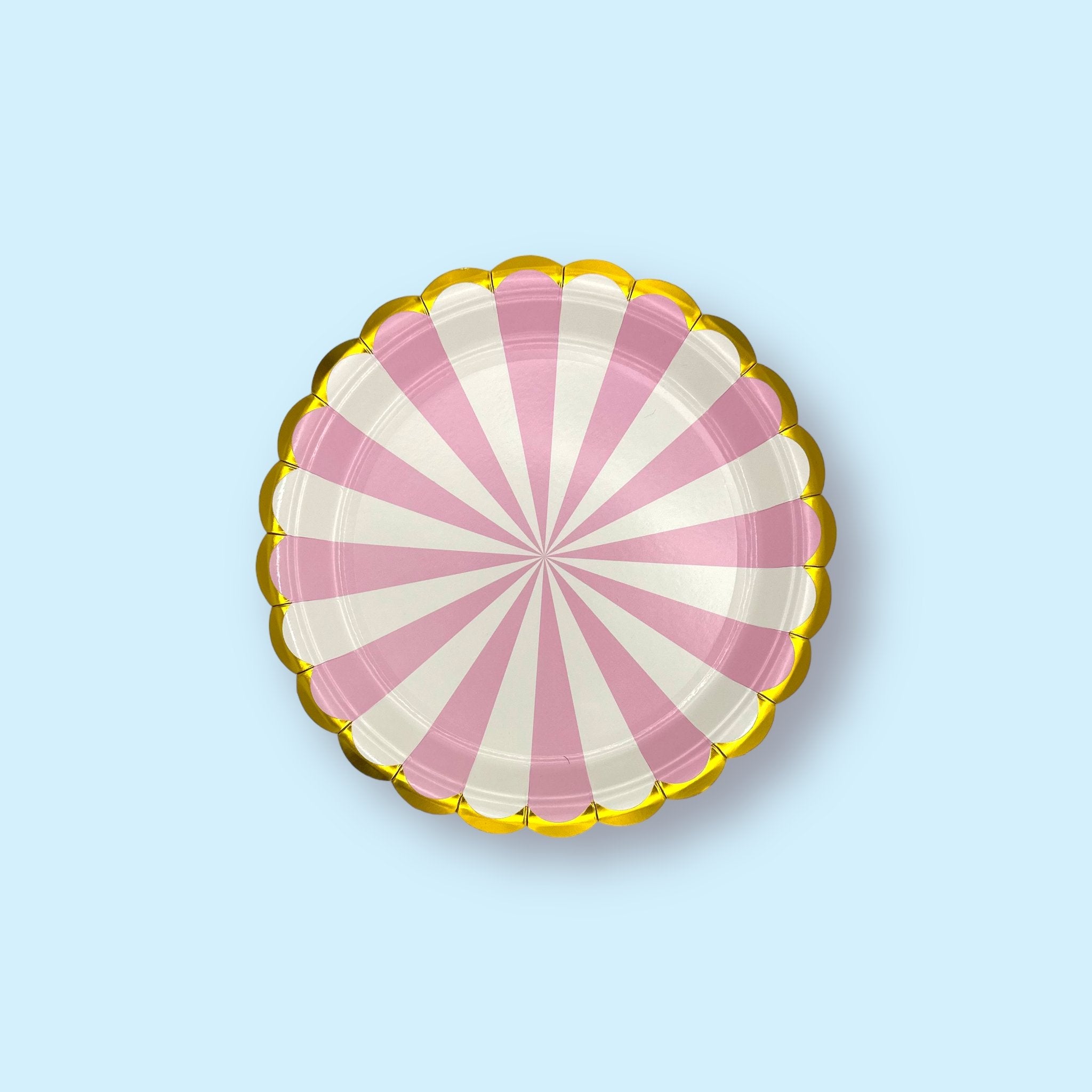 8 Light Pink Stripe Paper Party Plates (7 inch) Disposable - Cook and Party
