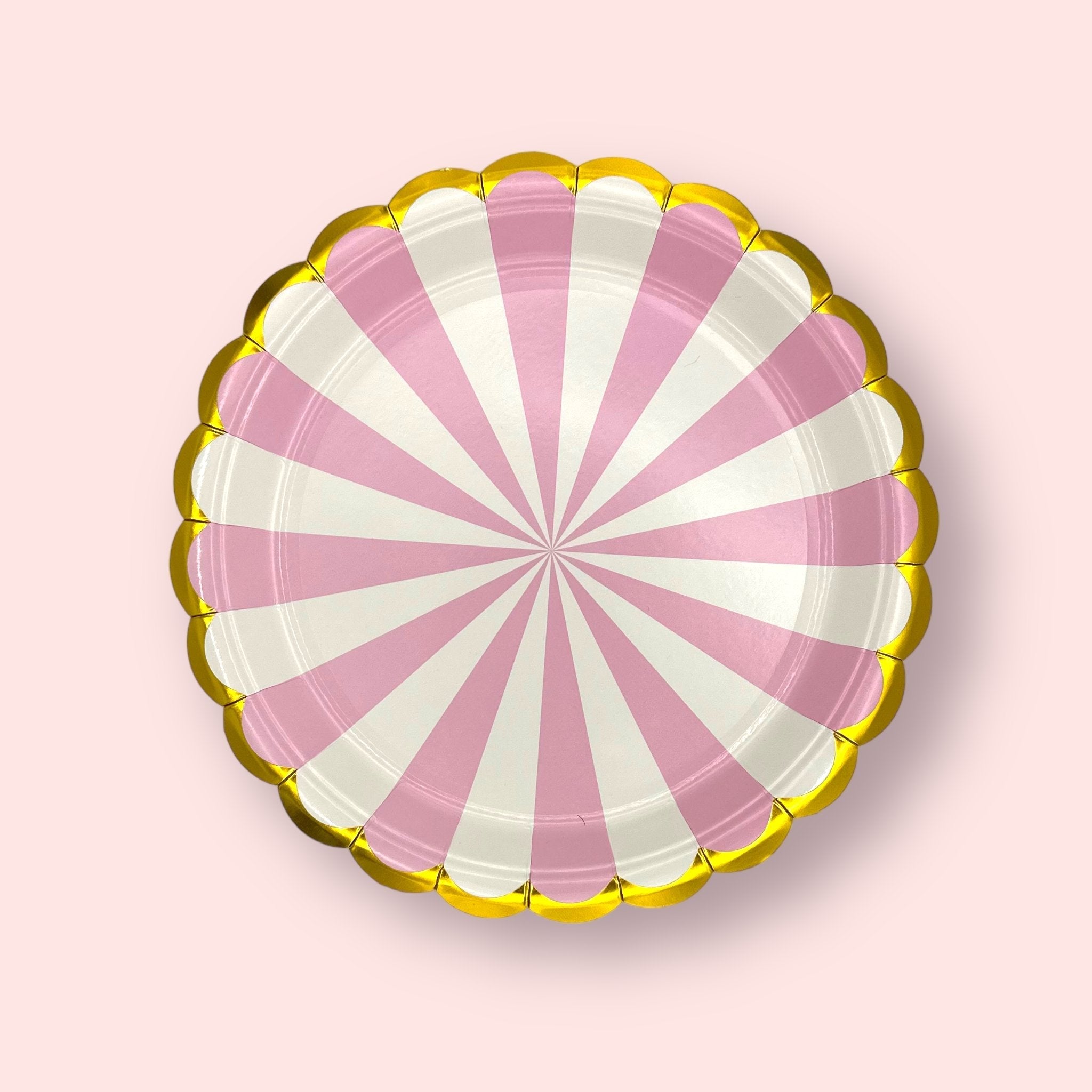 8 Light Pink Stripe Paper Party Plates (9 inch) Disposable - Cook and Party