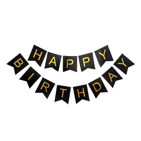 Black and Gold Happy Birthday Letter Banner - Cook and Party
