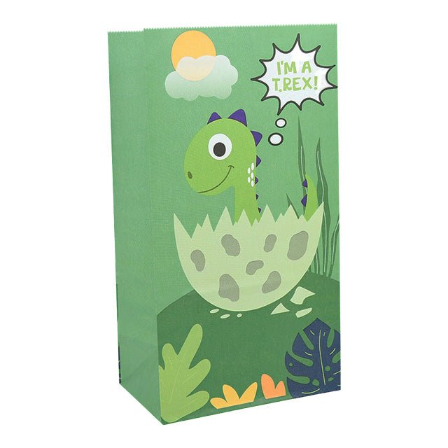 Green Dinosaur Party Bags with Stickers (x12) - Cook and Party