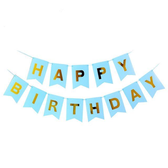 Light Blue and Gold Happy Birthday Letter Banner - Cook and Party