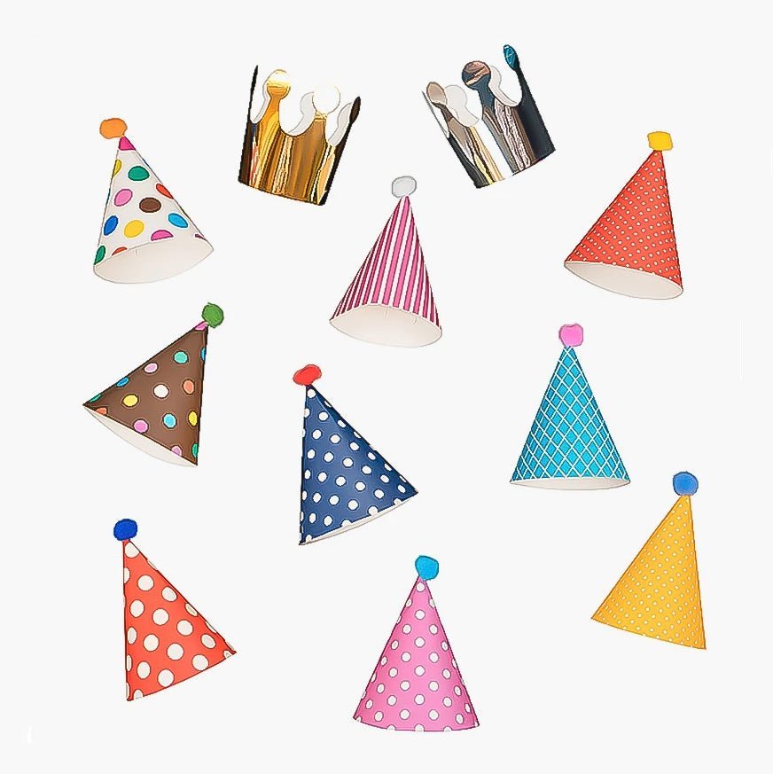 Multicolored Birthday Party Hats and Crown - Cook and Party