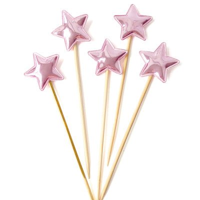 Pink Metallic Star Topper for Cup Cakes and Cakes (x 5) - Cook and Party