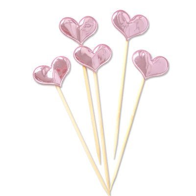 Pinks Metallic Hart topper for Cup Cakes and Cakes (x 5) - Cook and Party