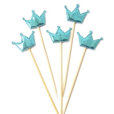 Turquoise Metallic Crown Topper for Cup Cakes and Cakes (x 5) - Cook and Party