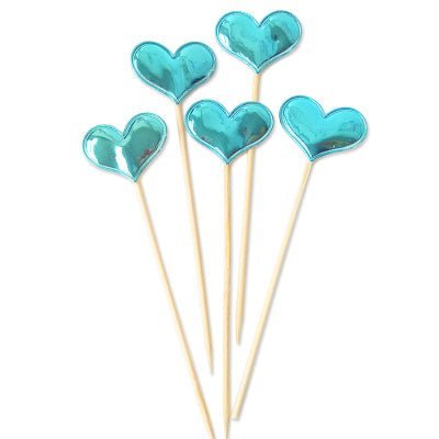 Turquoise Metallic Hart Topper for Cup Cakes and Cakes (x 5) - Cook and Party