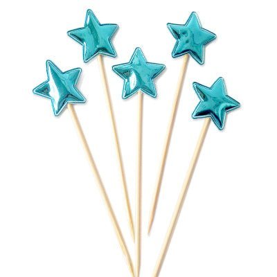 Turquoise Metallic Stars topper for Cup Cakes and Cakes (x 5) - Cook and Party