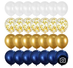 Beautiful Gold and Blue Balloons with pink Confetti (x10) - Cook and Party