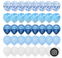 Beautiful Light Sky Blue and white Ballons with White and Blue confetti (x10) - Cook and Party