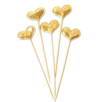 Gold Metallic Hart Topper for Cup Cakes and Cakes (x 5) - Cook and Party