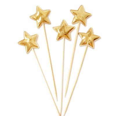 Gold Metallic Star Topper for Cup Cakes and Cakes (x 5) - Cook and Party