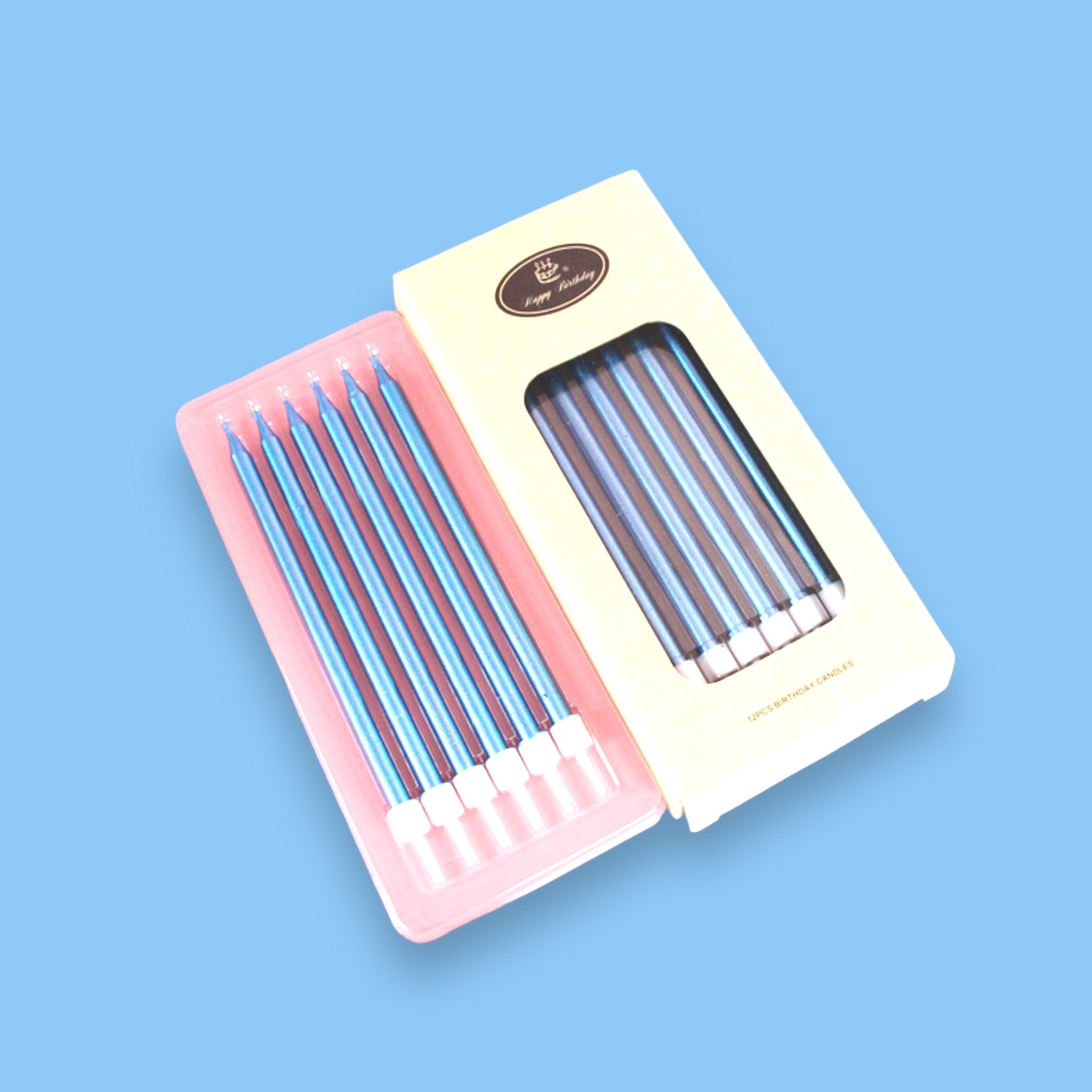 Long Sky Blue Fluorescent Birthday candles - Cook and Party